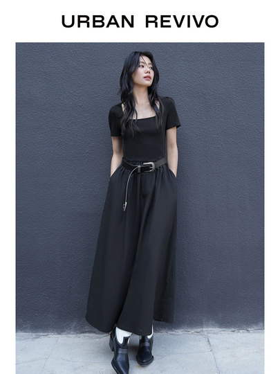 UR2026春季新款女装休闲简约拼接修身短袖连衣裙UWM750025