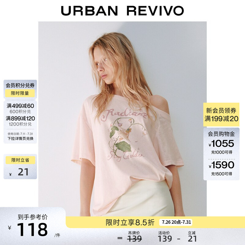 Ur2026 New Autumn Fashion Women's Floral Fairy Print One-Shoulder Short-Sleeved T-Shirt Uyy460239