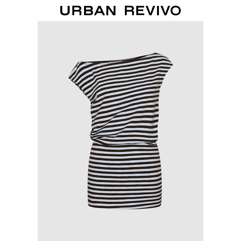 Off Shoulder Short Sleeve Striped Mini Dress Waist Twist Knot Slim Pencil Knit Casual Women Dress ราคา 1,597 บาท*ส่งฟรี