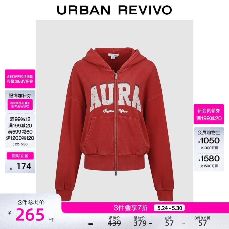 Ur2026 Spring New Women's Trendy Printed Pocket Red Zipper Hooded Sweatshirt Jacket Uyv160018