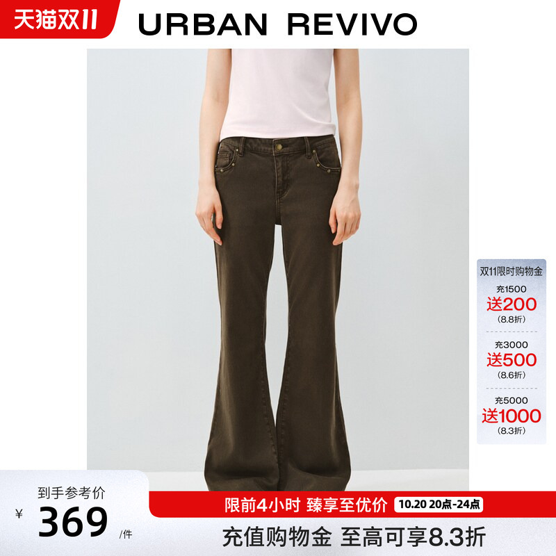 Ur2026 New Autumn Style Women's Casual Retro Rivet Pocket Lyocell Flared Denim Pants Uyl860164