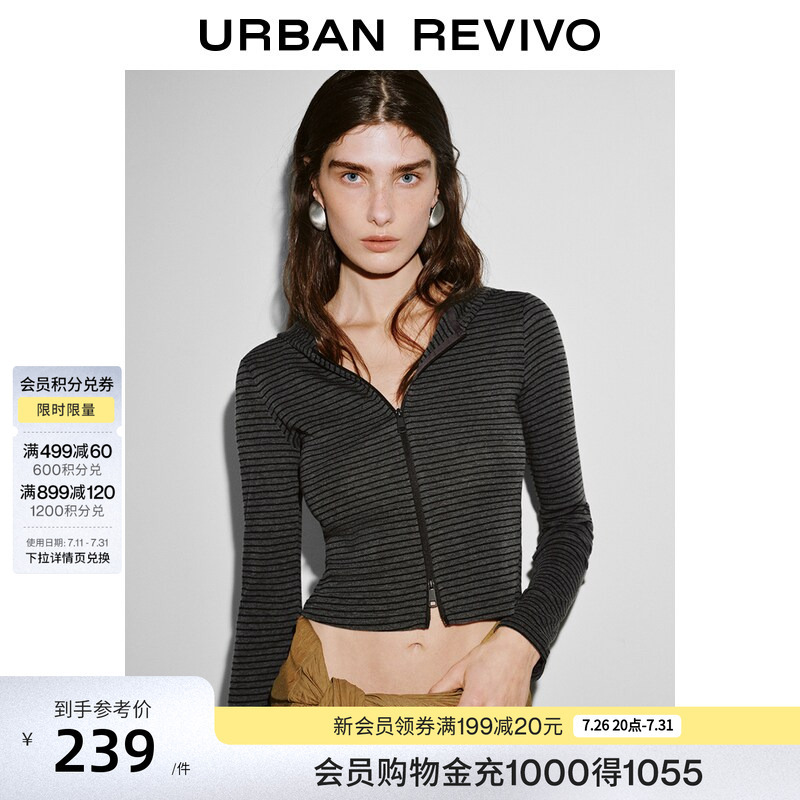 Ur2026 New Autumn Women's Fashion Trendy Personalized Striped Hooded Short Zipper Jacket Uwj160027 Ur2026 New Autumn Women's Fashion Trendy Personalized Striped Hooded Short Zipper Jacket Uwj160027