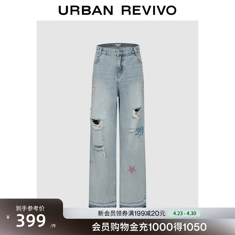 Ur2026 New Summer Women's Casual Ocean Beaded Washed Ripped Denim Pants Uyl860087 #