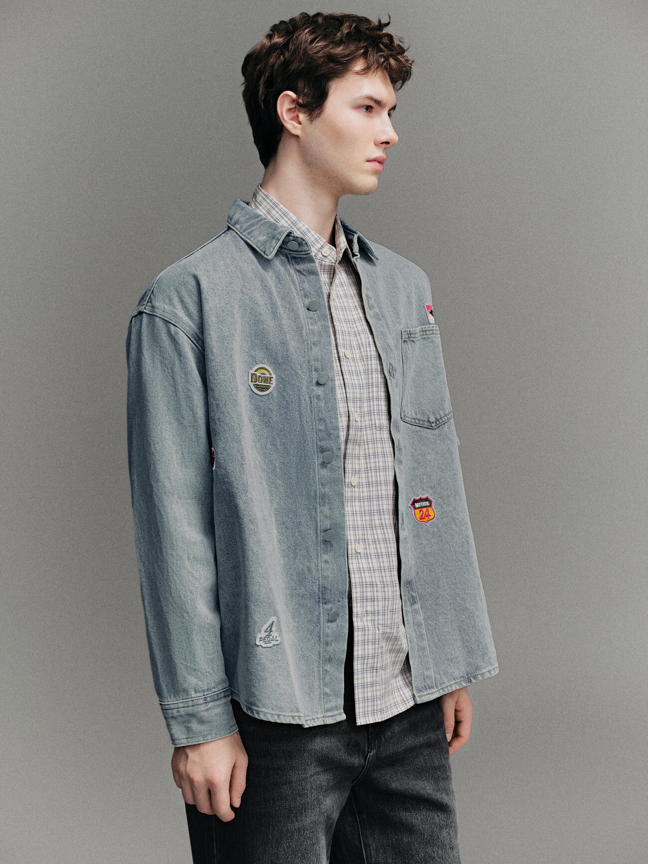 Джинсовая рубашка ur2025秋季新款男装丹宁回潮刺绣长袖牛仔衬衫umv850061