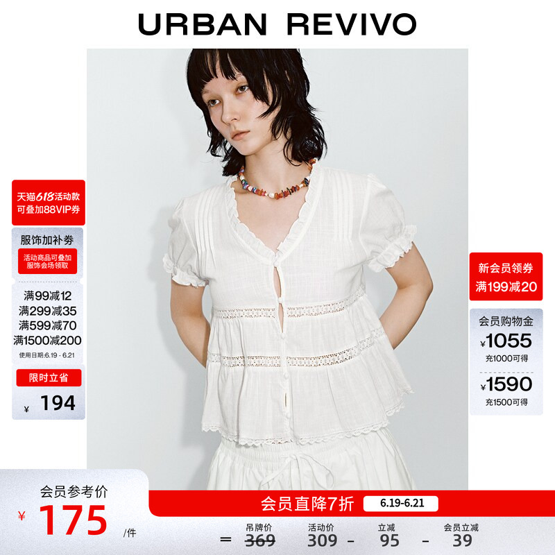 Ur2026 New Summer Women's Casual Lace Patchwork Ruffled Open-Front Shirt Uyl260039