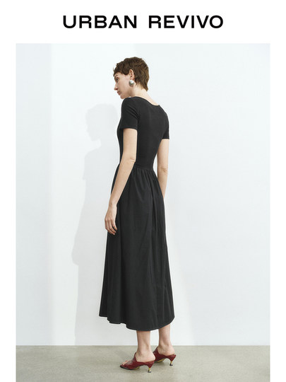 UR2026春季新款女装休闲简约拼接修身短袖连衣裙UWM750025