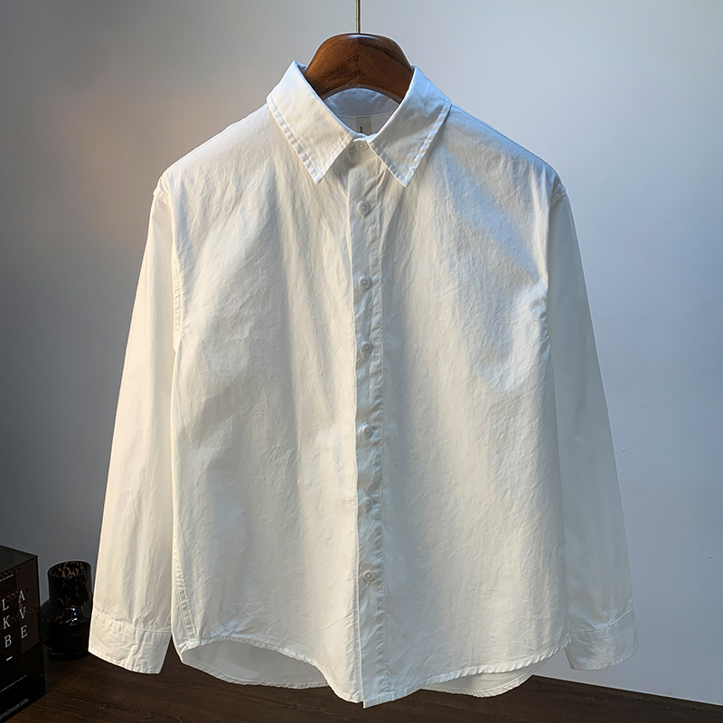 White Long-Sleeved Shirt for Men, Summer 2026, All-Cotton, Simple Solid Color, Large Size, Loose Fit, High-End Casual Shirt