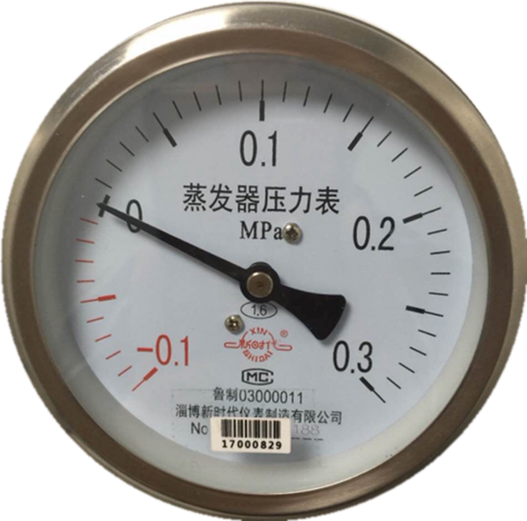 淄博新时代蒸发器压力表-0.1-0.3MPa山东新华蒸发器压力表 配件