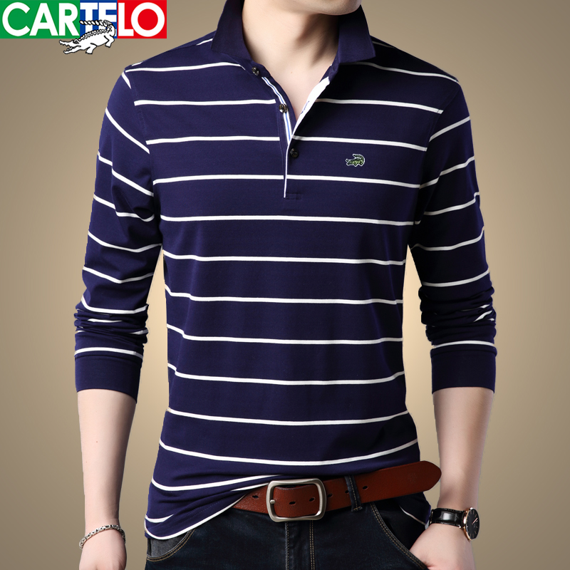 Cardilo Crocodile Spring New Men's Cotton T-Shirt Lapel Striped Long Sleeve T-Shirt Business Casual Men's