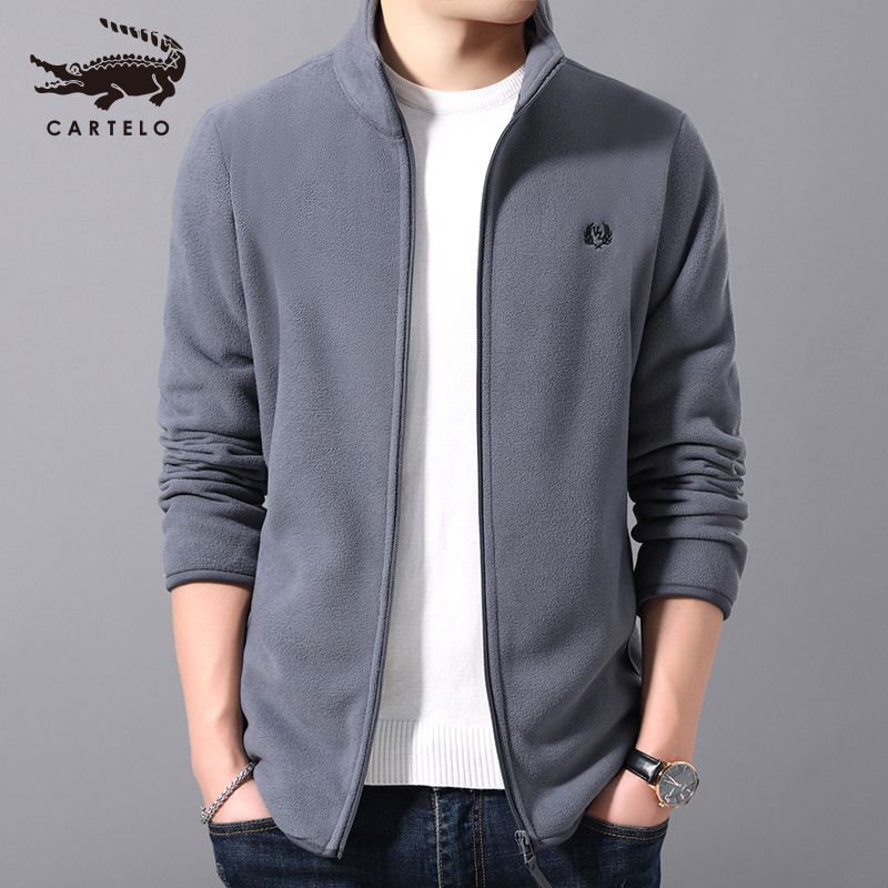 Cardi Le crocodile sweater men's autumn stand-up collar cardigan men's plus velvet thickening casual slim young men's jacket