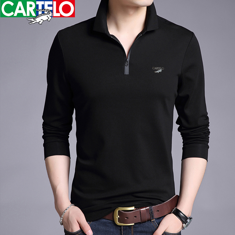 Cardilo Crocodile Middle-aged Men's Long Sleeve T-Shirt Thin Spring and Autumn Pure Cotton Zipper Solid Color Casual T-shirt Bottoming Shirt