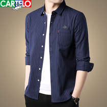 Kadile crocodile autumn young mens striped long sleeve shirt cotton casual top male father shirt