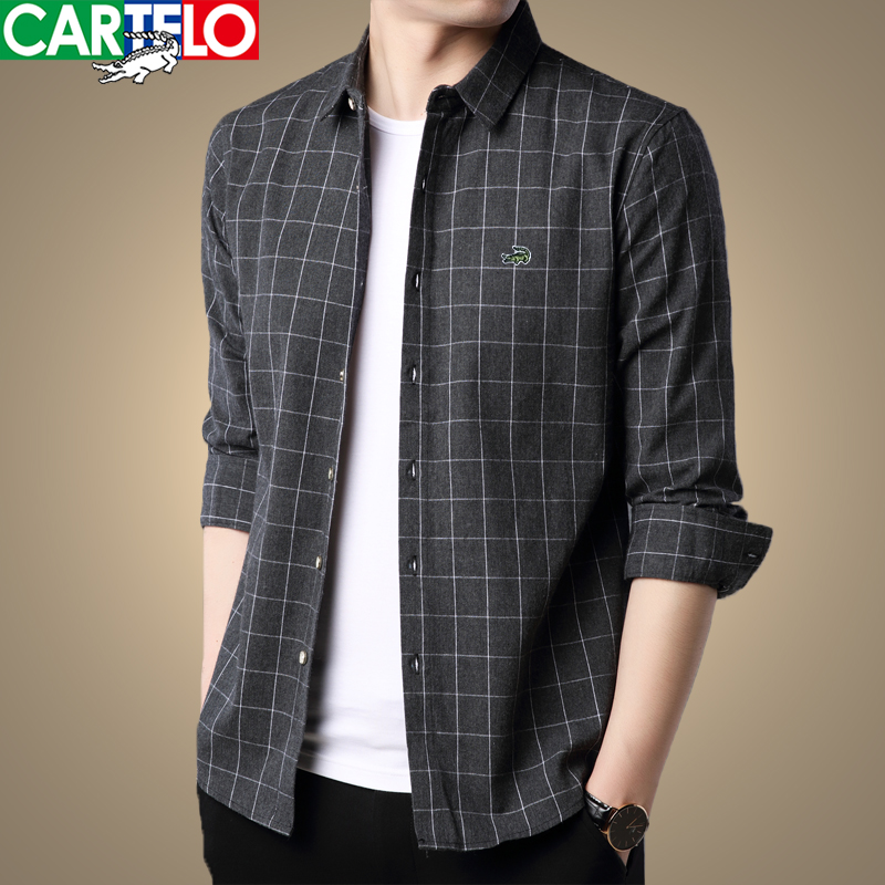 Kadile Crocodile Grid Shirt Men Pure Cotton Autumn Cotton Cotton Sweater Fashion Long Sleeve Shirt Men Wear Sweater