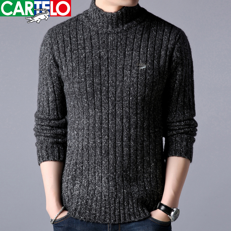 Cardilo Crocodile Men's Sweater Youth Thickened Warm Turtleneck Middle-aged Solid Color Loose Knit Sweater