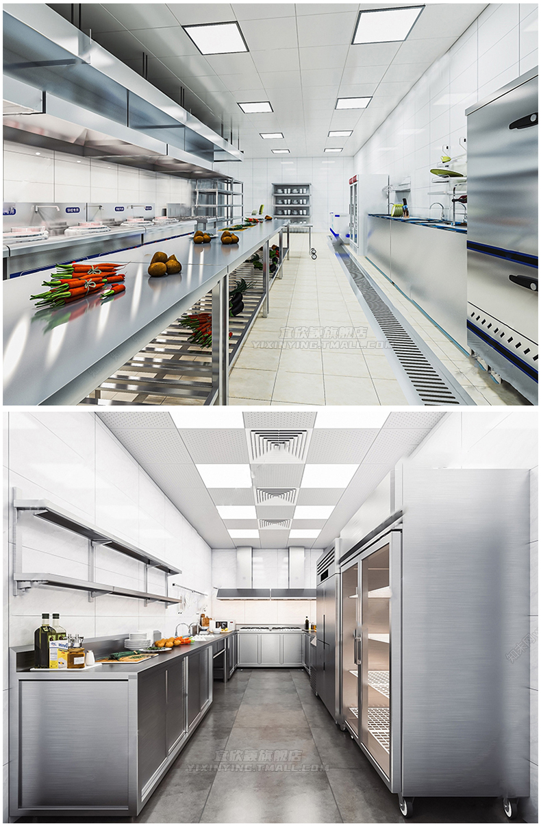 餐厅饭店草图大师SU模型餐饮空间酒店后厨厨房不锈钢操作台中岛台