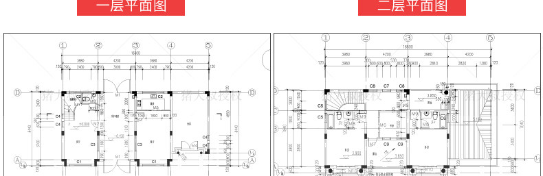 新农村自建房设计图纸一层二层三层建筑CAD施工图别墅建筑效果图