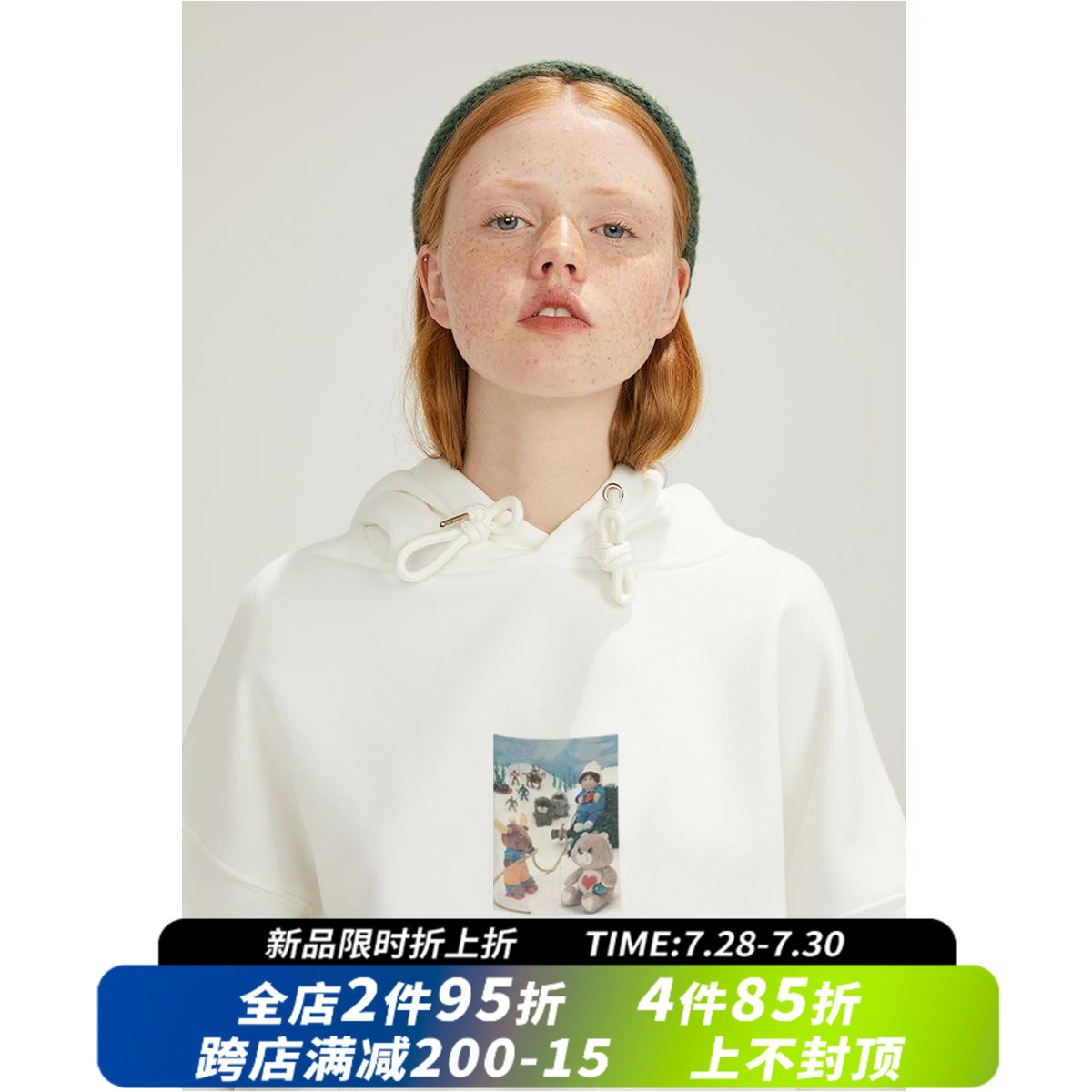 square houlest original white photo print hooded sweatshirt women's early autumn student loose long-sleeved top