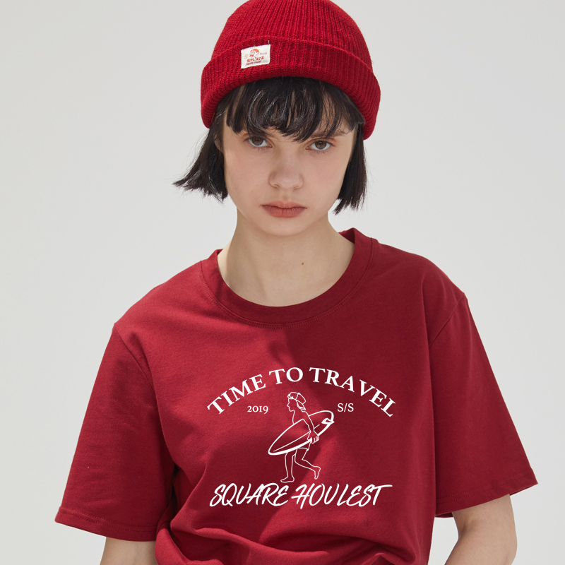 square houlest original design sensation printed loose blouses red short sleeves ins tide pure cotton T-shirt woman 