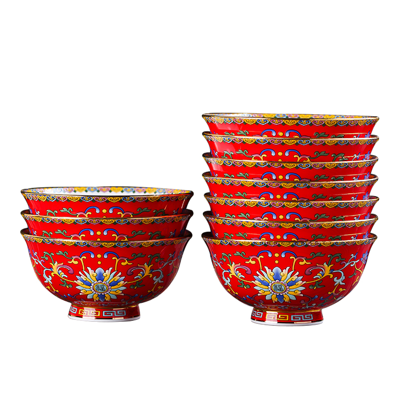Jingdezhen ceramic creative tall bowl of 10 home a large ceramic bowl of hot rice bowl bowl suit