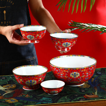 Ceramic Bowl Home 2021 New Rice Bowl High Bone Porcelain Noodles Bowl Palace Wedding Bowl Big Soup Bowl