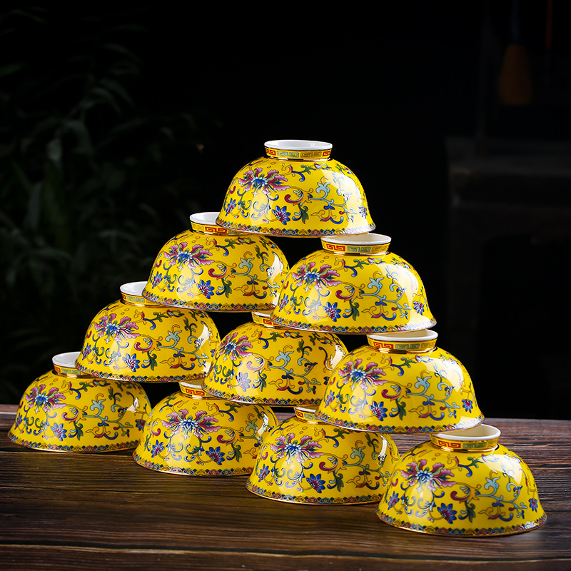 10 anti-scalding high-foot bowls home ceramic bowls Eating Bubble Noodles Bowl Small Soup Bowls Bone China Cutlery Cutlery Rice Dish Suit
