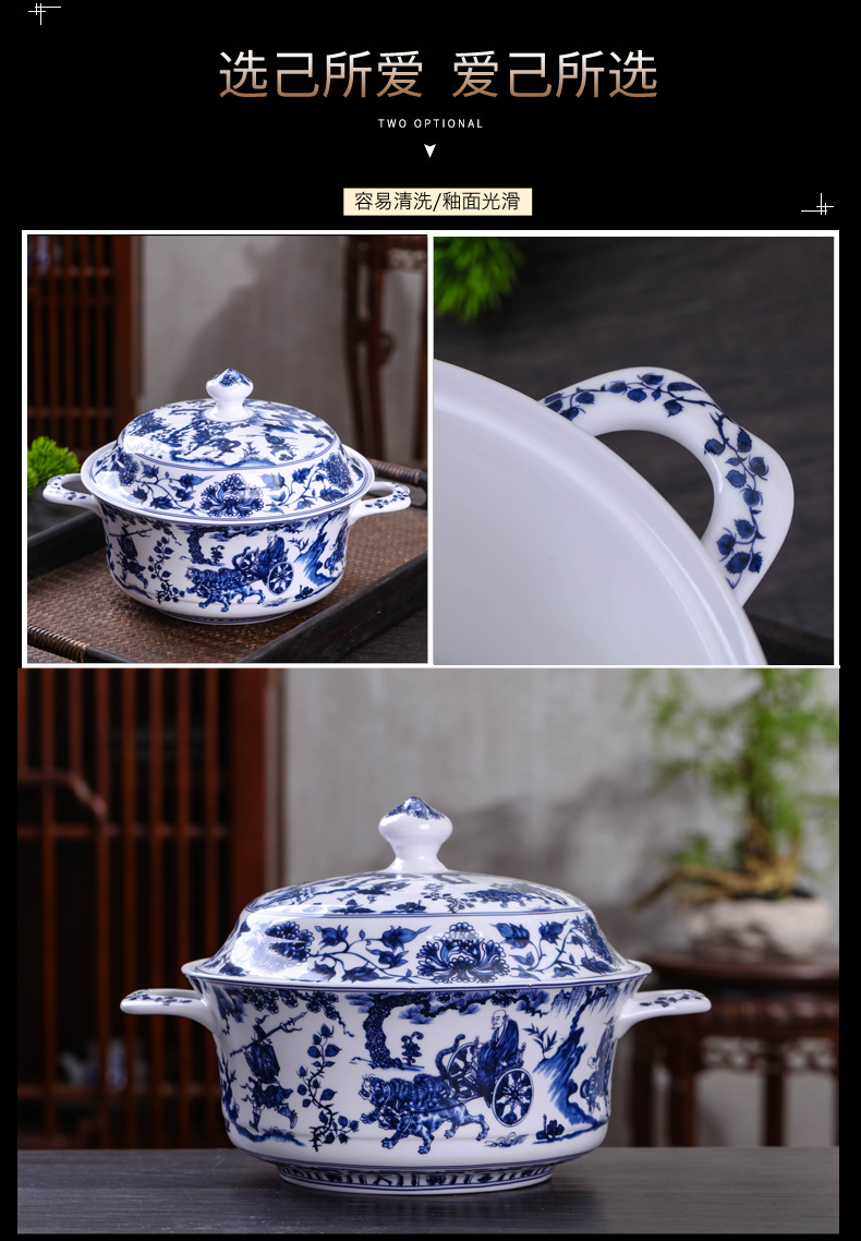 Colored enamel tureen large rainbow such use Chinese style household tableware bowls archaize ceramic pan with cover pot soup pot