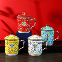 Jingdezhen Qing flower enamel tea cup ceramic home tea cup personal with cover bone porcelain cup office water cup owners cup