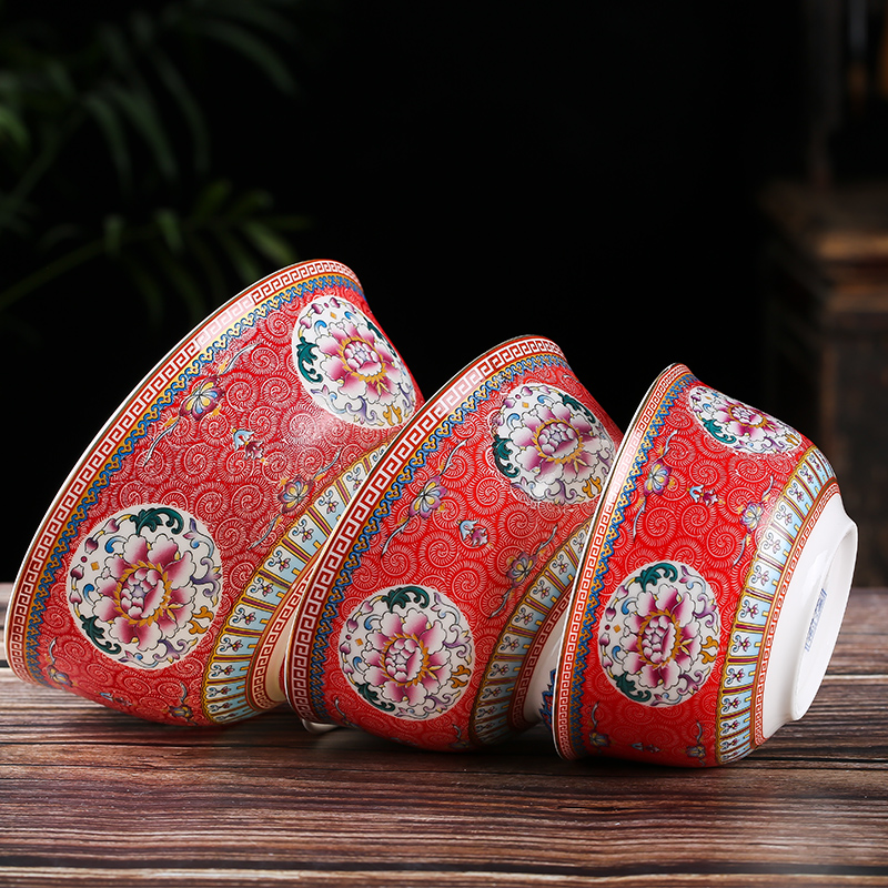 Jingdezhen ceramic prevent hot tall bowl dishes suit Chinese style household archaize longevity bowl bowl of a single ipads porcelain enamel bowl