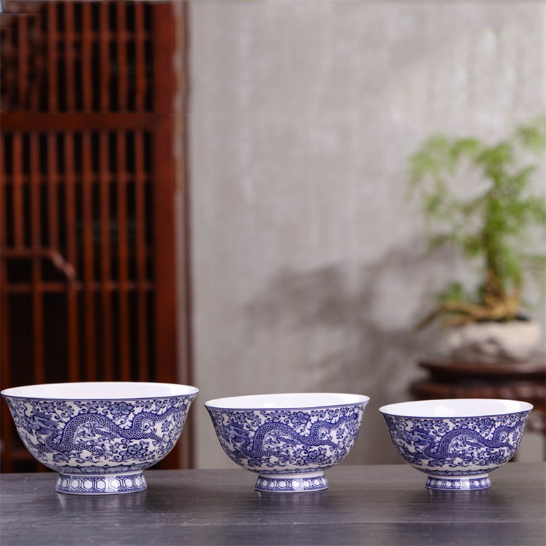 A single pack JingDe ceramic bowl glair household eat high anti hot bowl of rice ipads China blue and white porcelain rainbow such use