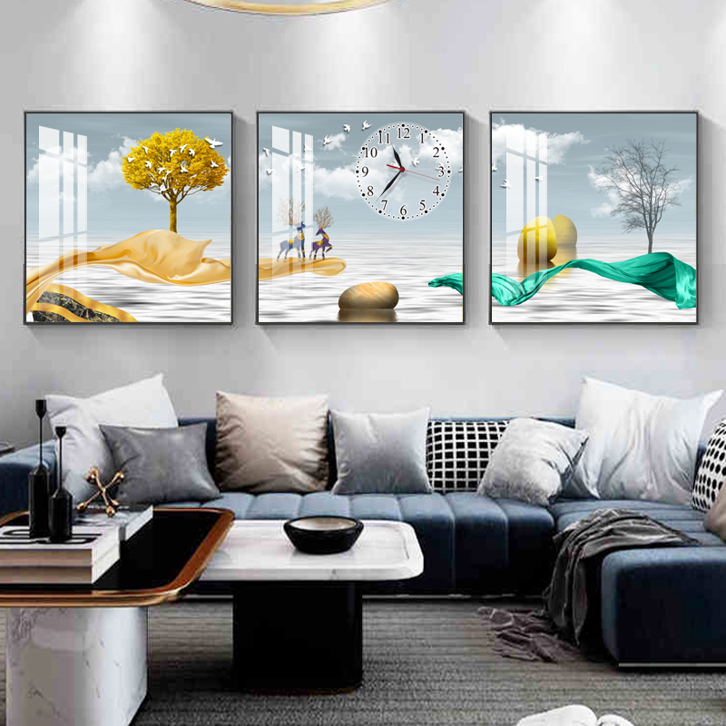 Living Room Decoration Painting Triplex No Frame Paintings and clocks Muted Sofa Background Wall Murals Bedroom Hanging Paintings Brief Hang Clocks