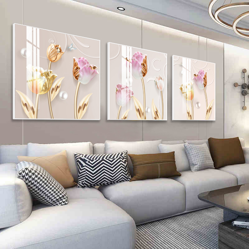 Modern Minimalist Living Room Decoration Painting Triplex No Frame Painting Sofa Background Wall Mural Bedroom Hanging Painting Crystal Glass Painting