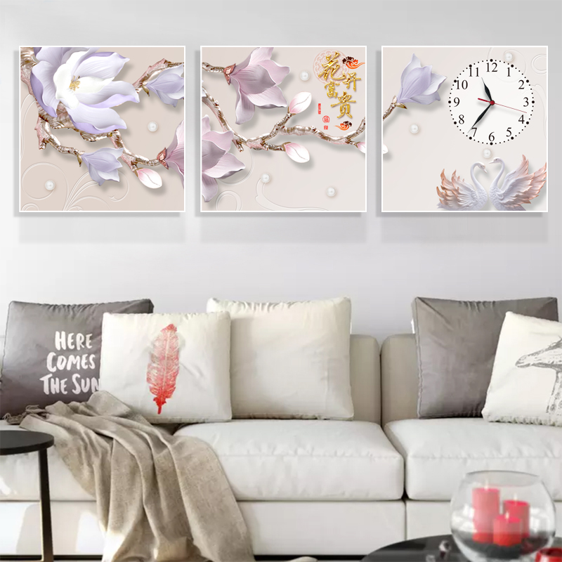 Living Room Decorative Painting Triple Frameless Clocks Mute Sofa Living Room Decorative Painting Triple Frameless Clocks Mute Sofa Background Wall Bedroom Paintings Simple Clock