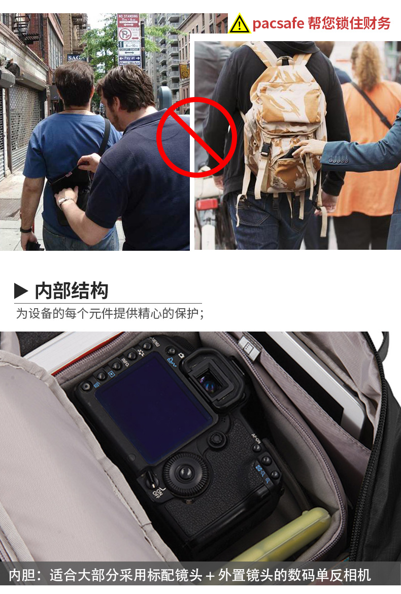 Pacsafe không thấm nước máy ảnh vai túi cut-proof vỏ chống thấm nước ngoài trời túi máy ảnh túi máy ảnh túi du lịch balo crumpler