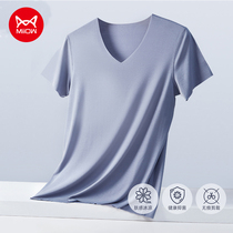 Cat person short sleeve t-shirt male tide ice silk thin section summer v collar bacteriostatic 100 lap speed dry pure color swarm with bottom t-shirt