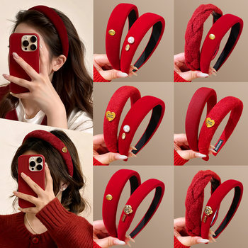 Stunning Red Hairband for Women 2026 New Style High-Top Hairband Retro High-End Feel New Year Hair Accessory Hair Clip