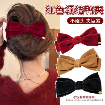 New Year's Red Bow Hair Clip for the Year of the Horse, Large Hairpin for Women, Back of the Head Hair Accessory