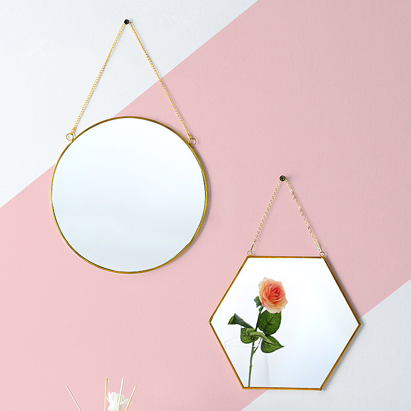 Oval mirror Home wall-mounted Perforated Dressing Room Bathroom Hung Wall Style Toilet Makeup Desk Glued wall Makeup Mirror