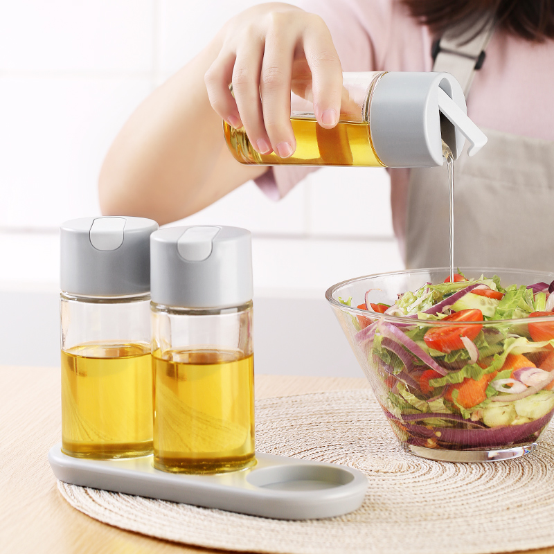 Japan-style Glass Oil Pot Suit Oil Bottle Oil tank Leakproof Kitchen home Automatic opening and closing soy sauce Vinegar Sauce Bottle Mini
