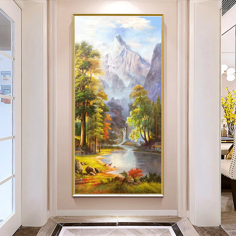 Pure hand painted oil painting European-style landscape style landscape painting Chinese style living room decoration painting Xuanguan Walking down the vertical section Hanging Painting Polyppot