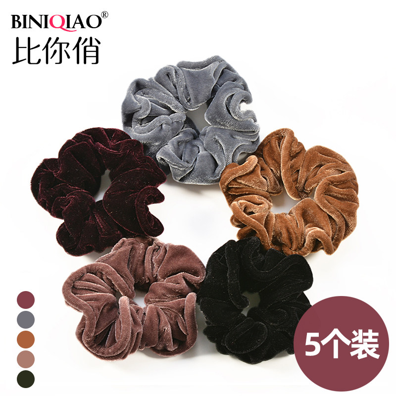 Korean large intestine hair ring leather band female tie hair rope hair ring simple leather cover net red Sen ins high elastic headdress