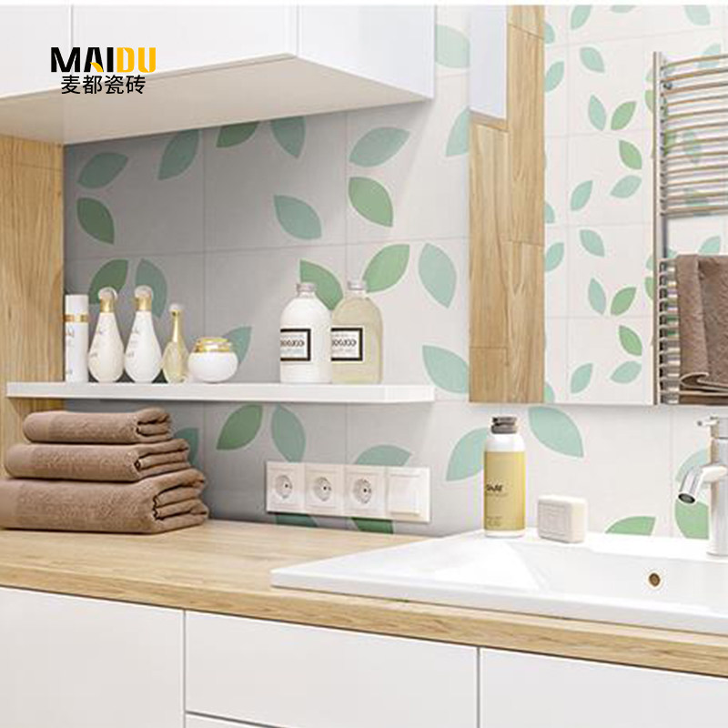 Nordic Jane about 300 * 300MM Fresh green leafy brick Brick Kitchen Makeup Room Wall Tiles Background Wall Flowers pieces