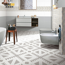 Nordic black and white gray fishbone tile 300 clothing store bathroom kitchen flower piece Balcony non-slip small floor tile