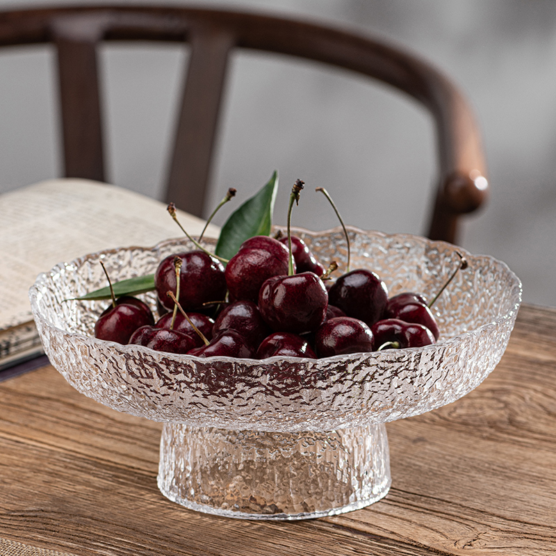 Japanese Premium Glass Fruit Plate for Living Room, Home Use, Light Luxury Coffee Table Decoration, Candy, Snacks, Dried Fruit Plate, Kitchen