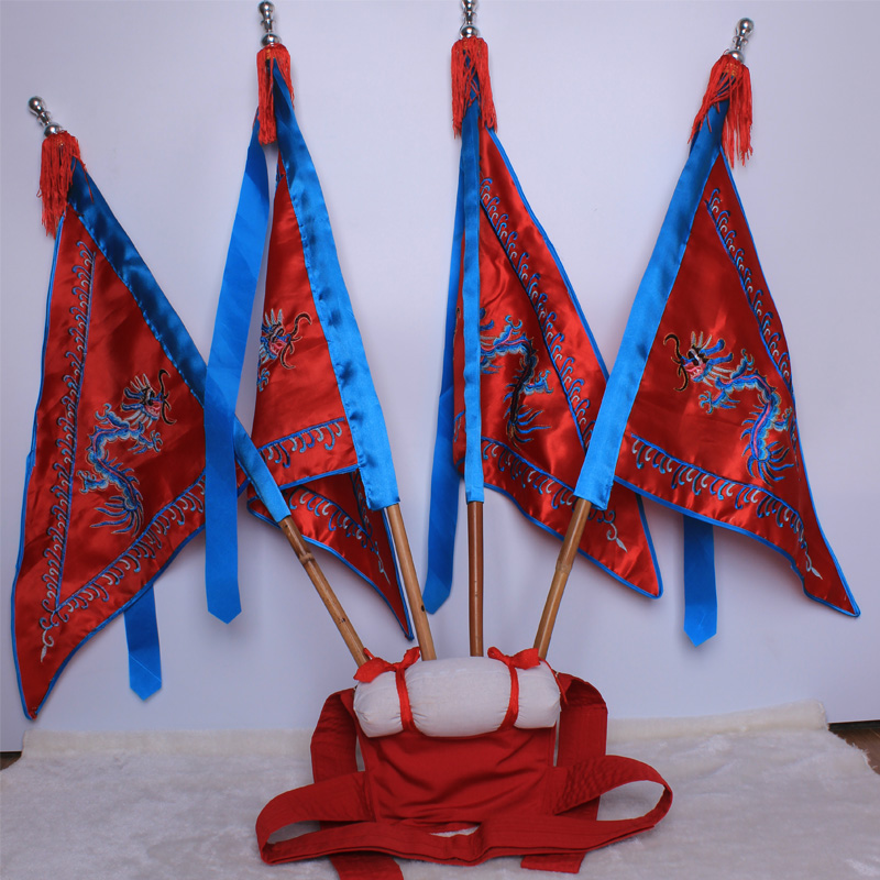 Opera Peking Opera Double-sided embroidery leans against the flag and relies on the triangular flag stage performance props up to the flag-board lever to insert the flag stick