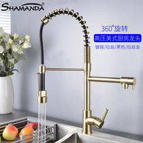 All copper hot and cold water high pressure American spring Black kitchen faucet drawing gold pure water washing vegetable pot flower sprinkler