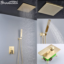 European-style hotel all-copper Brushed gold concealed shower in-wall shower set rotary hot and cold faucet