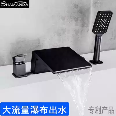 All copper black waterfall embedded bathtub faucet Cylinder side hot and cold water four-piece set two-piece shower set