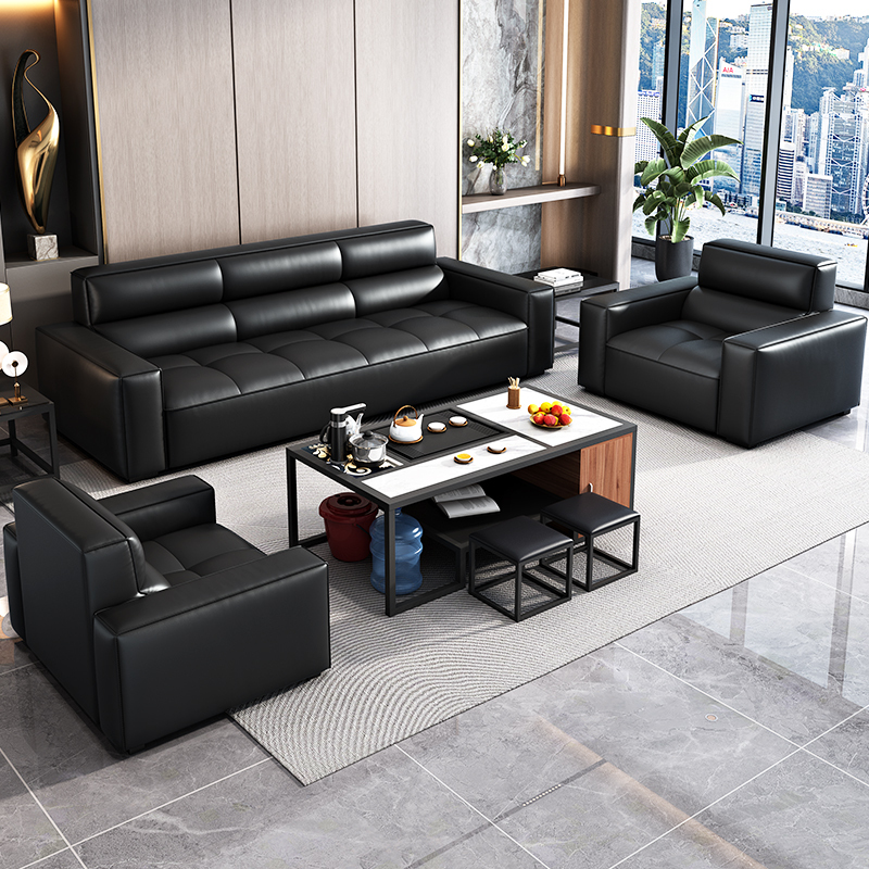Office Sofa for Business Negotiations, Reception, Rest Area, Simple Three-Seater, Can Be Used for Sleeping, Coffee Table Combination Set