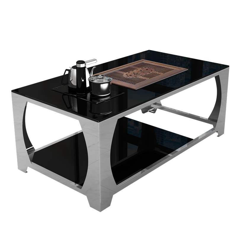 Tea table Kung Fu coffee table Tempered glass Modern stainless steel creative coffee table Brew tea table office furniture