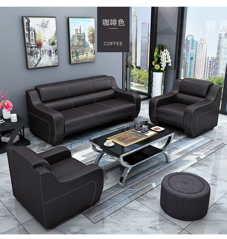 Sofa văn phòng đơn giản hiện đại ba người nội thất văn phòng họp kinh doanh tiếp tân văn phòng sofa kết hợp bàn cà phê